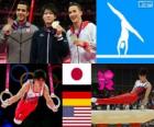Artistik Jimnastik erkekler sanatsal bireysel tüm podyum, Kohei Uchimura (Japonya), Marcel Nguyen (Almanya) ve Danell Leyva (ABD) - Londra 2012-